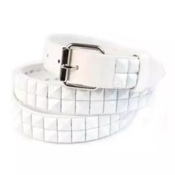 🆕 WHITE PYRAMID STUDDED PU LEATHER BELT - MEN - XXL (46-48) - Picture 1 of 1